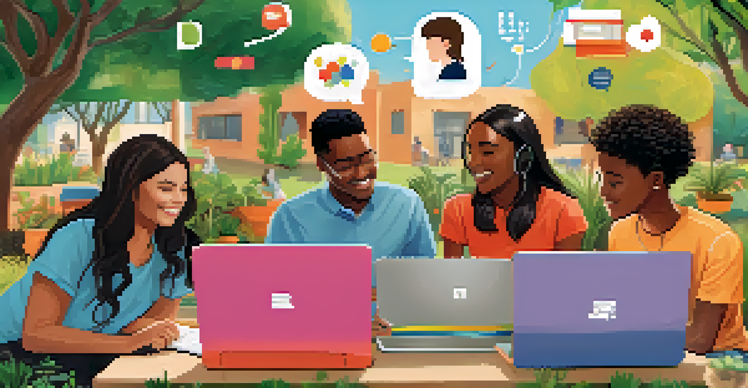 A diverse group of students participating in an online class, symbolizing community and support in learning.