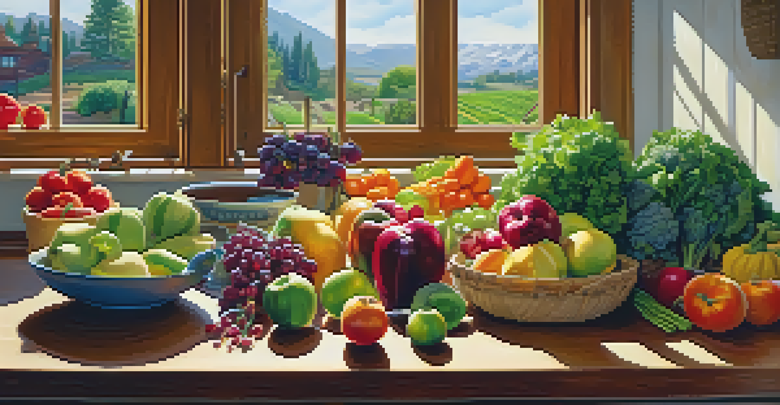 A person chopping colorful fruits and vegetables in a brightly lit kitchen, emphasizing healthy eating.