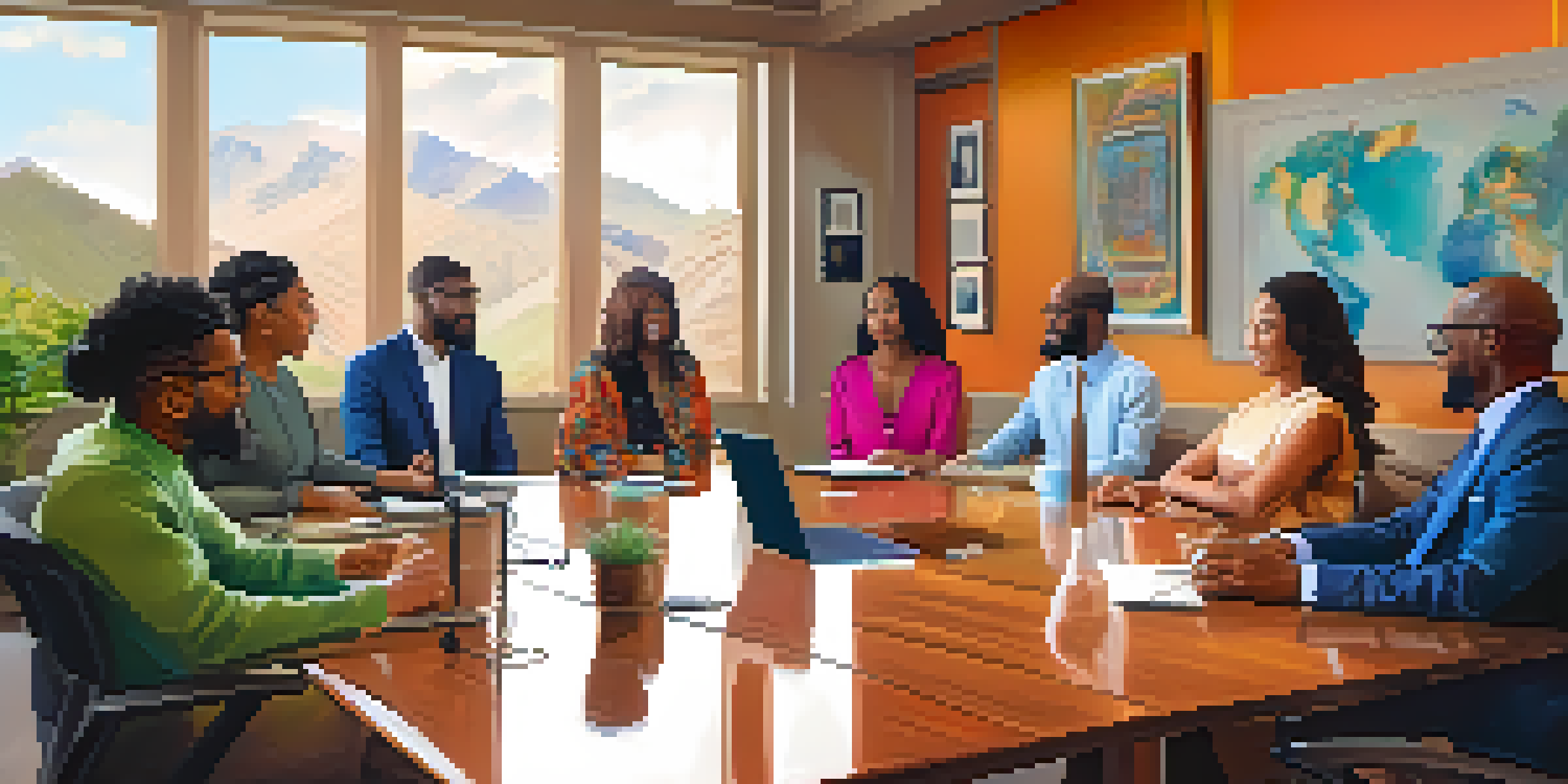 A diverse group of individuals in a virtual meeting, displaying various cultural backgrounds and unique attire.