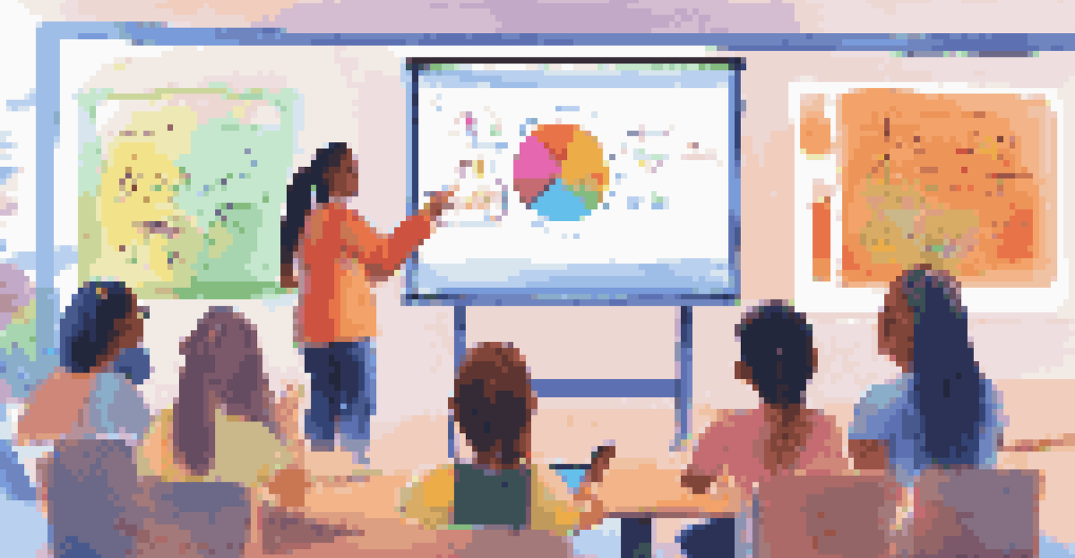 An educator teaching an interactive online lesson with a digital whiteboard and engaged students on screen.