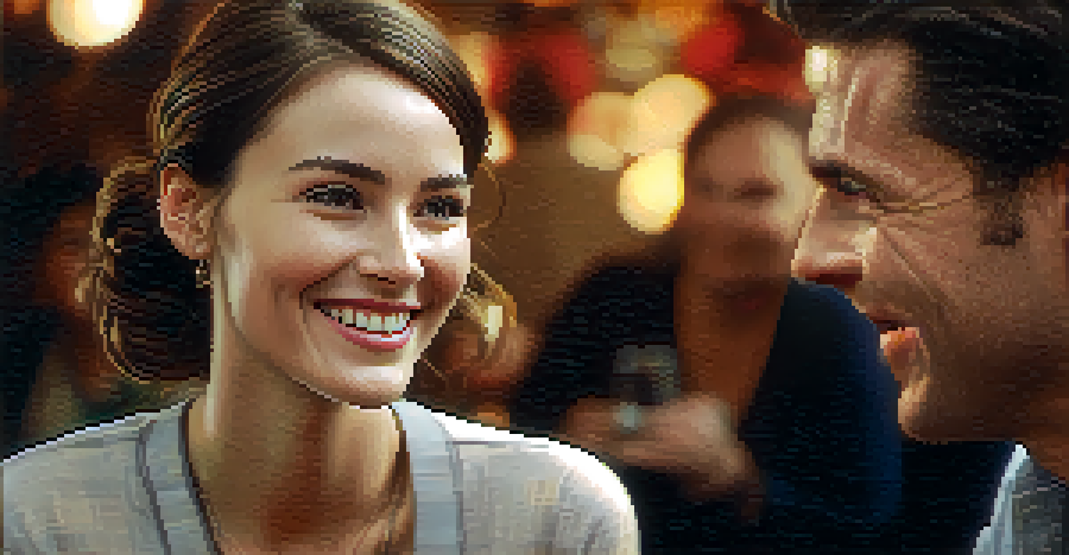 Two people conversing with strong eye contact, one smiling and the other nodding.