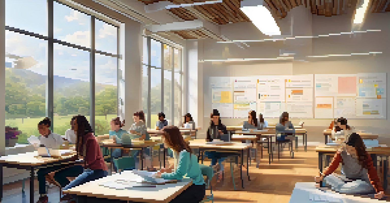 A modern online classroom with learners participating in a virtual environment, showcasing educational content and bright natural lighting.
