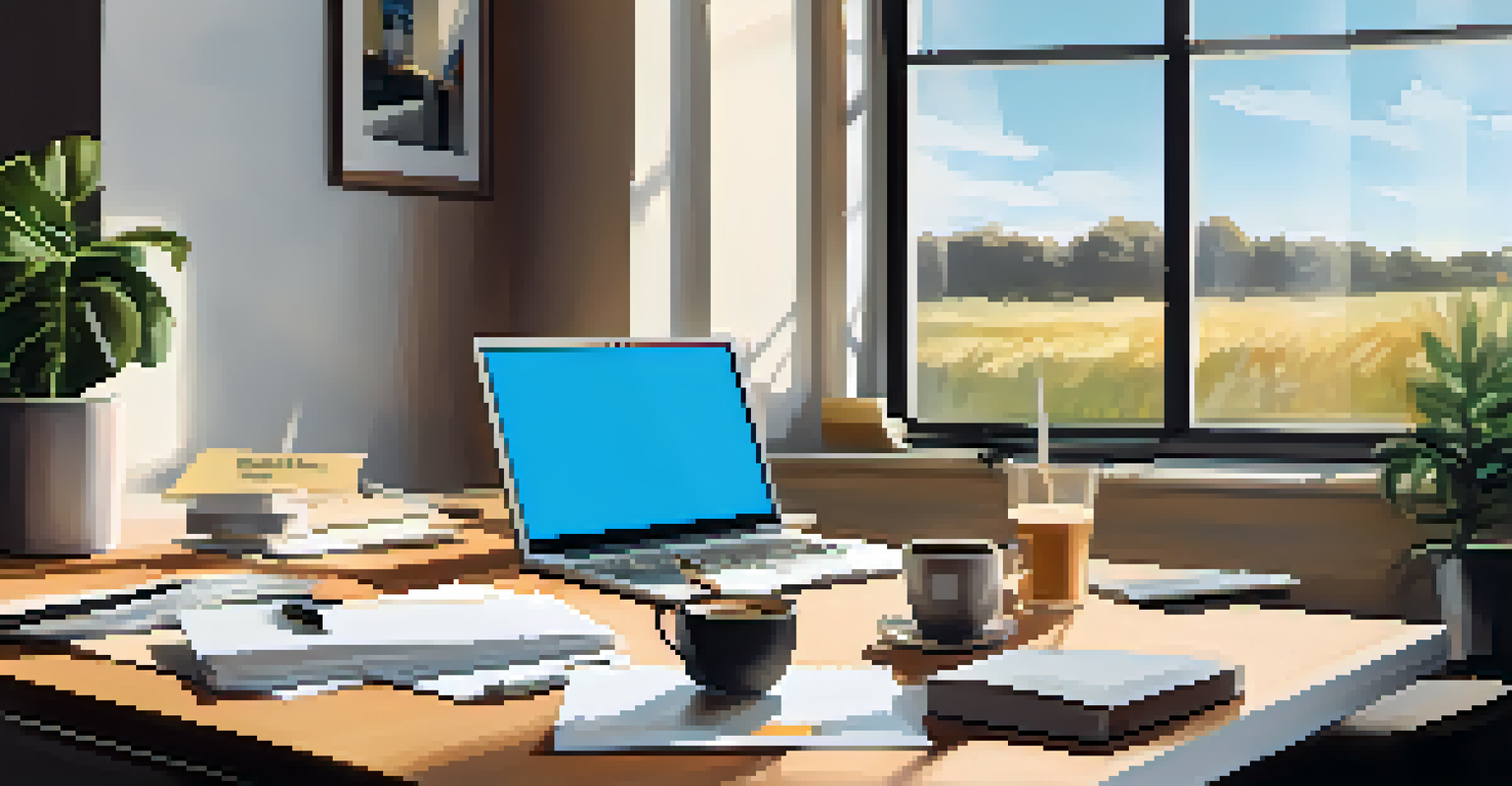 A person typing a thank-you email after a webinar, with a recorded session open on the screen and a bright workspace.