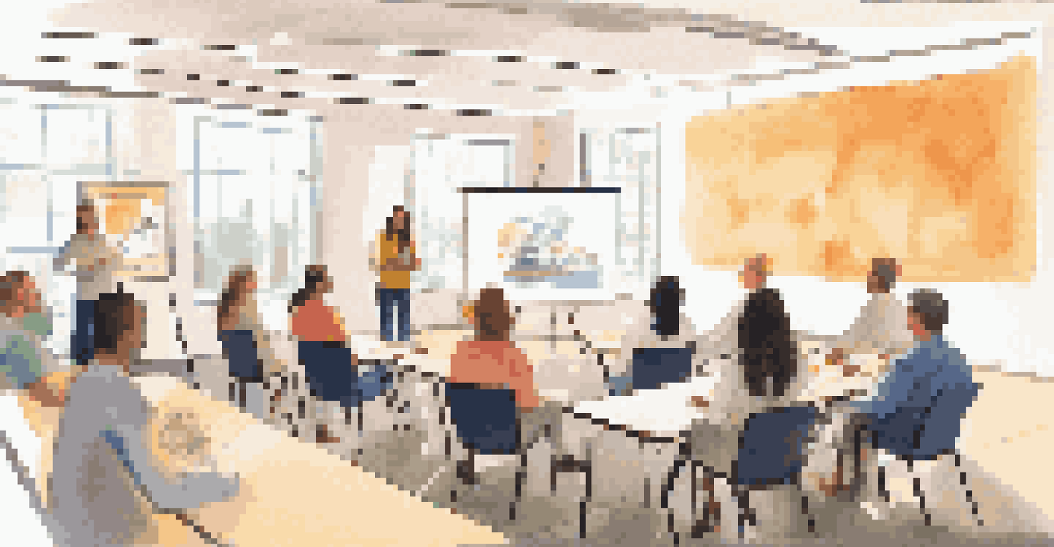 A professional development workshop for educators, featuring teachers discussing communication strategies in a bright classroom setting.