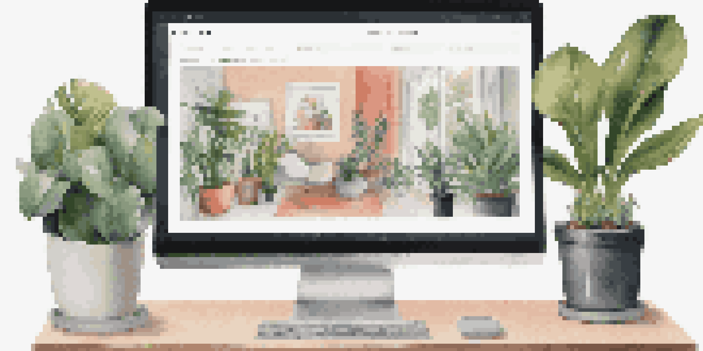 A laptop screen showing a colorful digital portfolio with design projects, placed on a tidy desk with a bright, natural light coming in from a window.