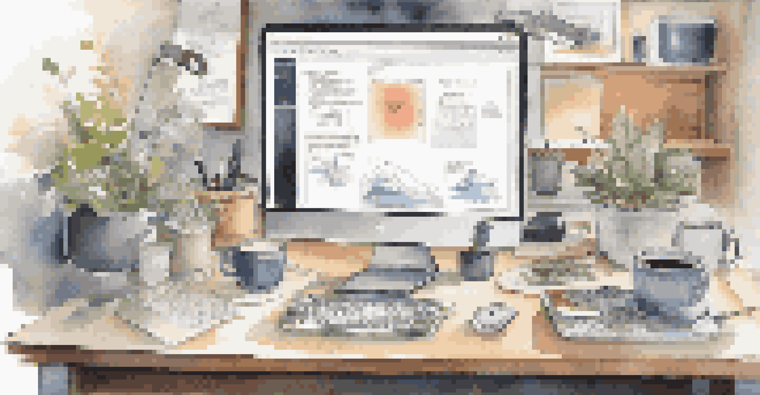 A modern digital workspace with a computer screen displaying collaborative software, surrounded by notes and coffee cups, emphasizing remote teamwork.