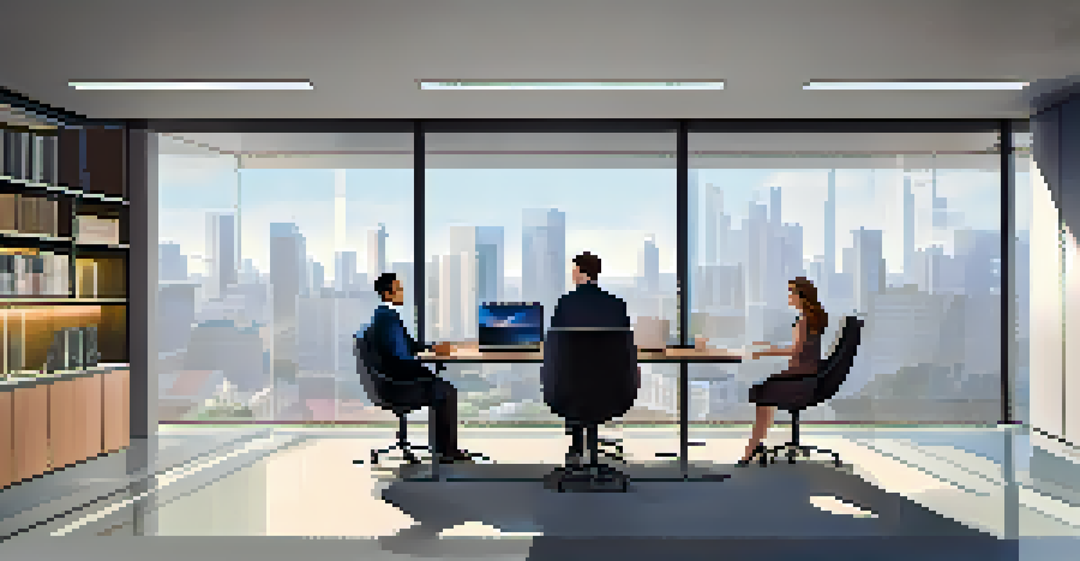 A young man and an older woman engaged in a mentorship discussion in a modern office setting.