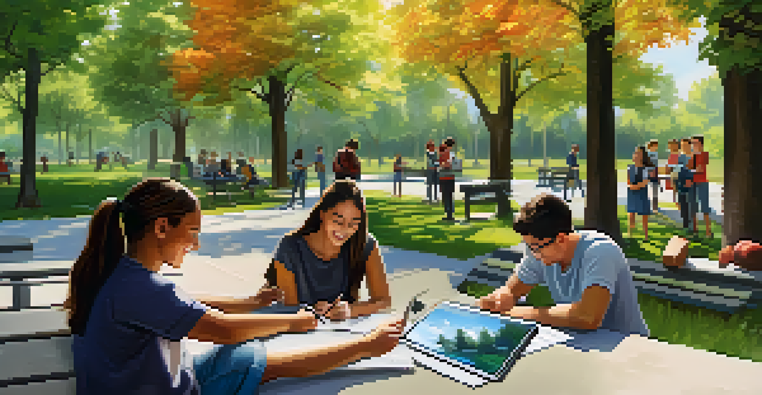 Students outdoors, collaborating on tablets to solve puzzles in a lively gamified learning experience.