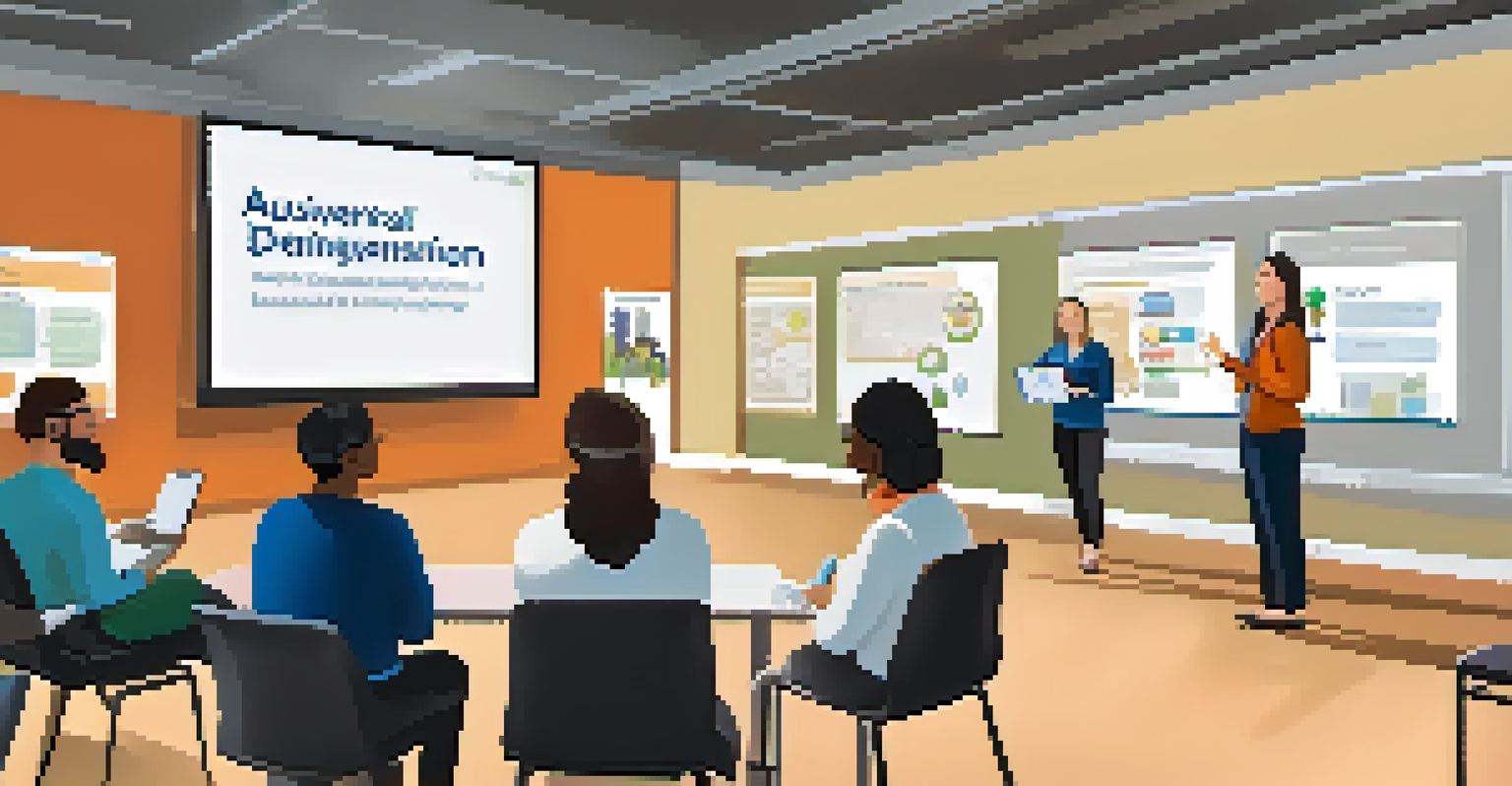 A training session on accessibility best practices with an educator presenting to a group of engaged participants using assistive technology.