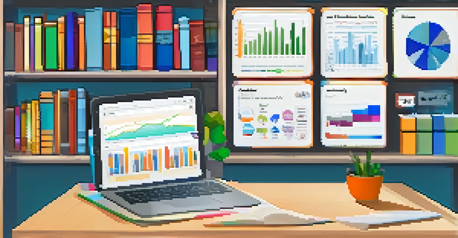 A close-up of a tablet displaying an educational app interface with personalized learning statistics and recommendations in a cozy study environment.