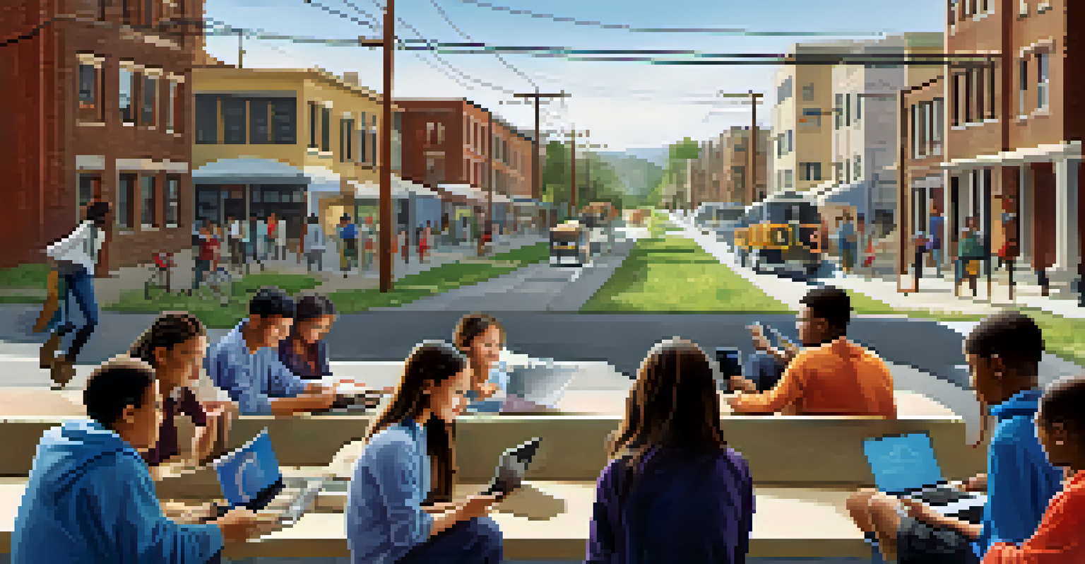 An infographic contrasting urban students with high-speed internet and modern devices against rural students using basic mobile phones for learning, illustrating the digital divide.