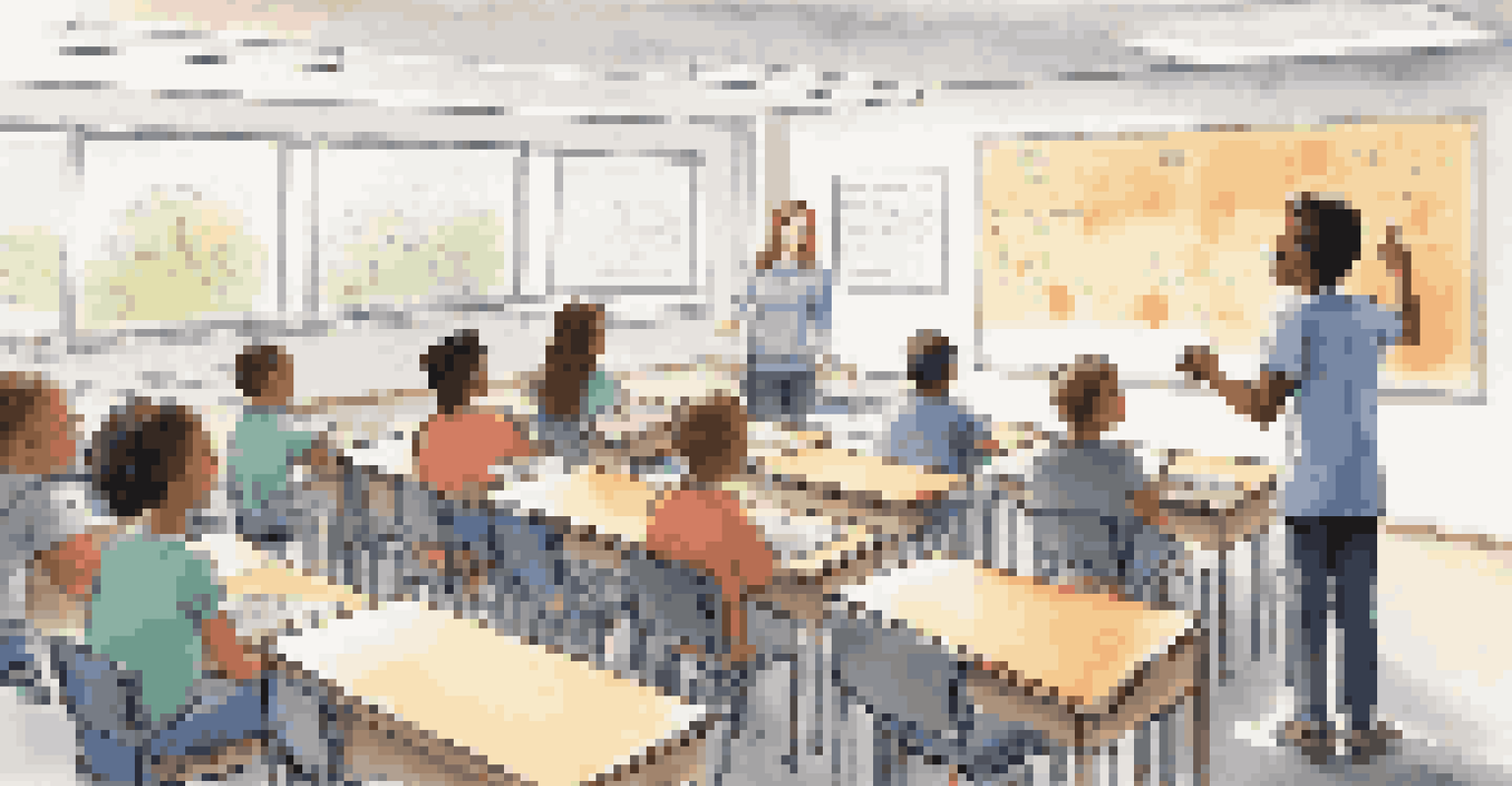 An instructor teaching students about the peer feedback process in a bright and organized classroom setting.