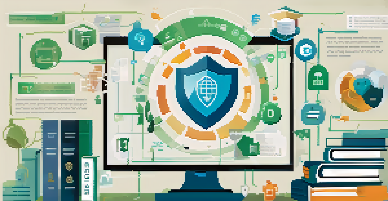 An infographic representing data privacy in education, featuring a secure lock and education symbols in a calming color palette.