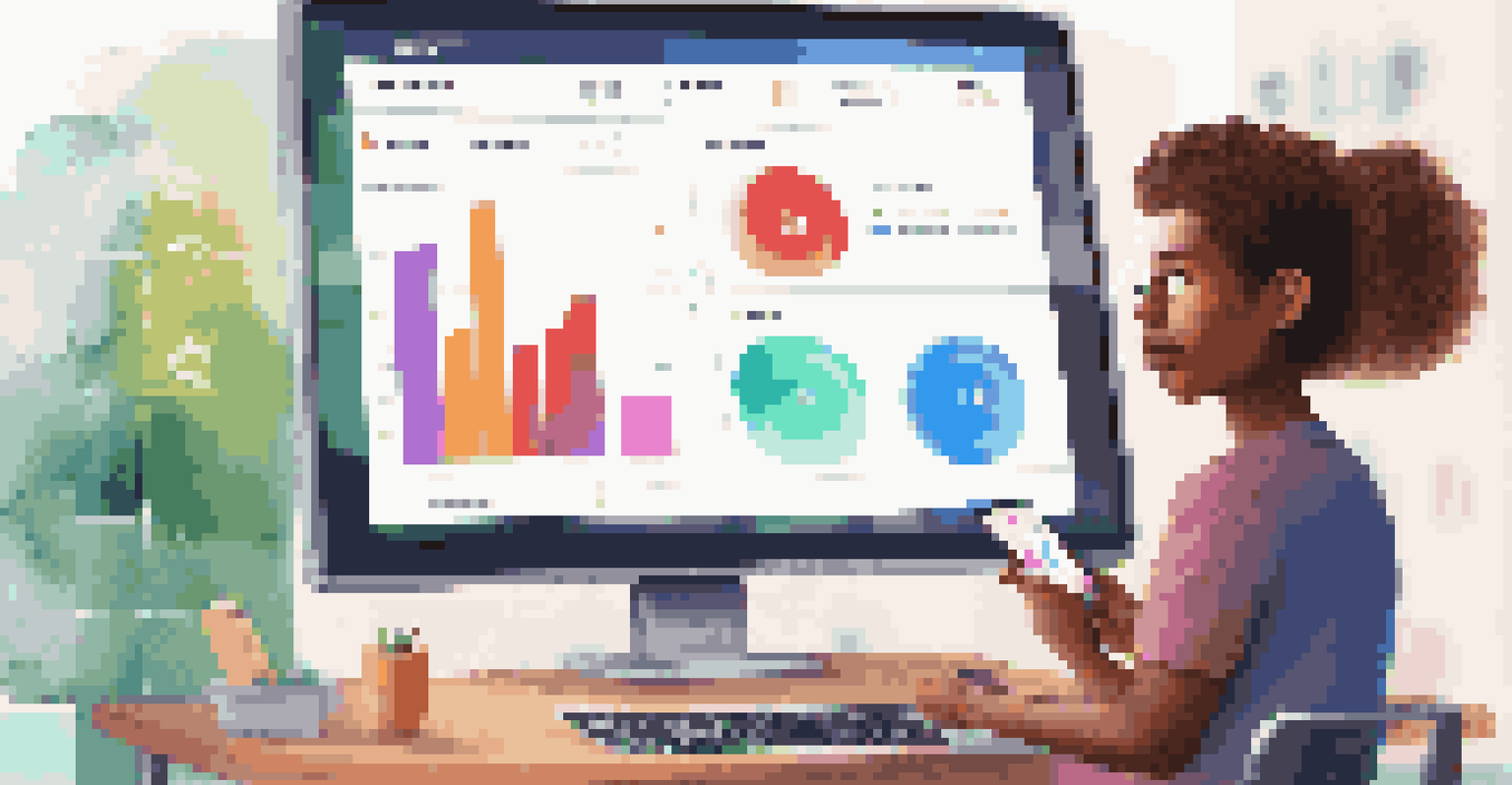 A young adult using a financial literacy app on a digital screen, showing a colorful gamified interface for budgeting and saving.
