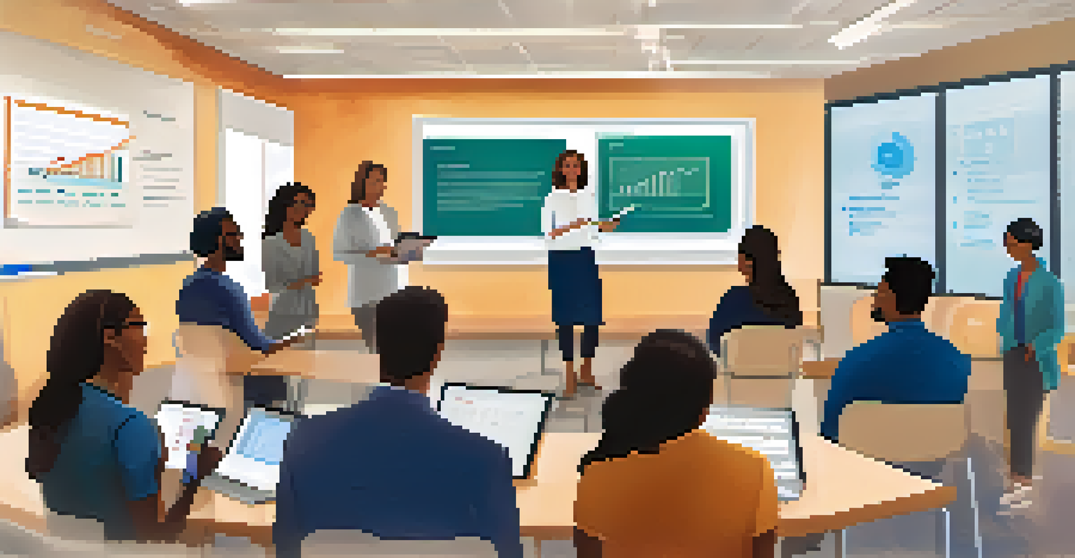 A group of teachers participating in a workshop on data privacy, engaged in discussion and note-taking, with educational materials around them.