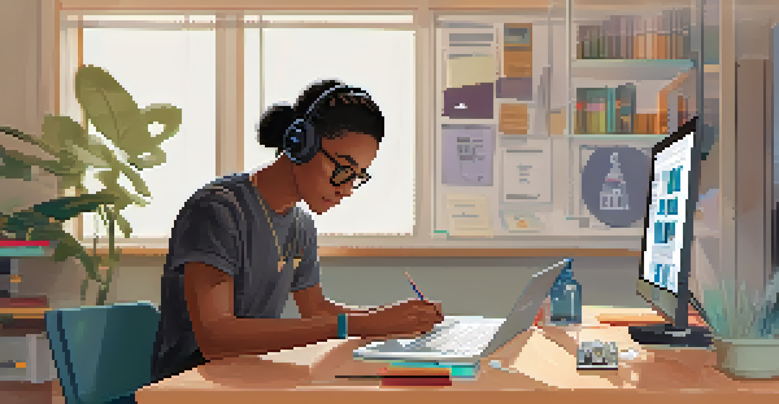 A student engaged in hybrid learning, using a laptop for online lectures and conducting a science experiment at a desk.