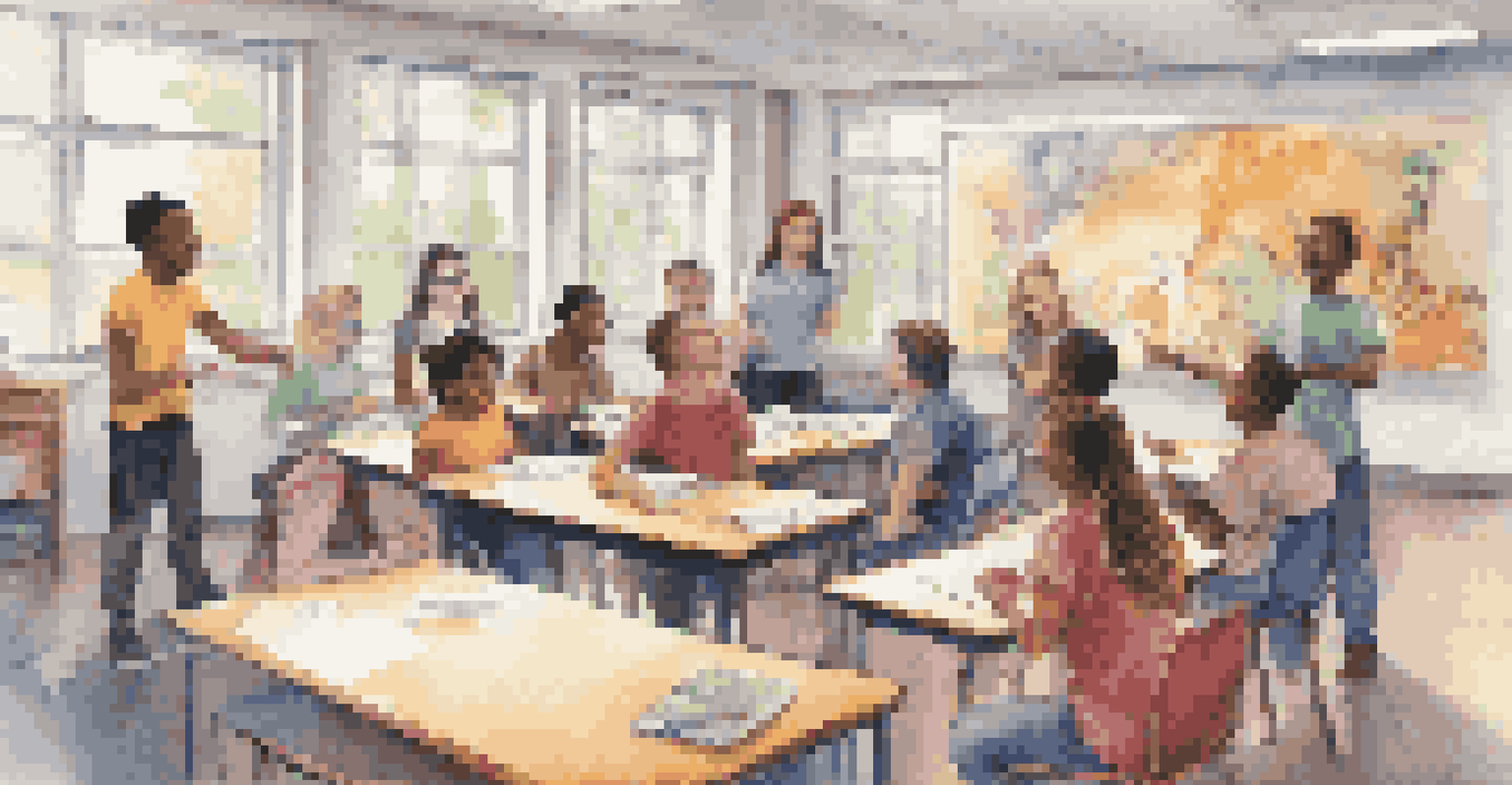 Students participating in a role-playing activity to express emotions in a colorful classroom.