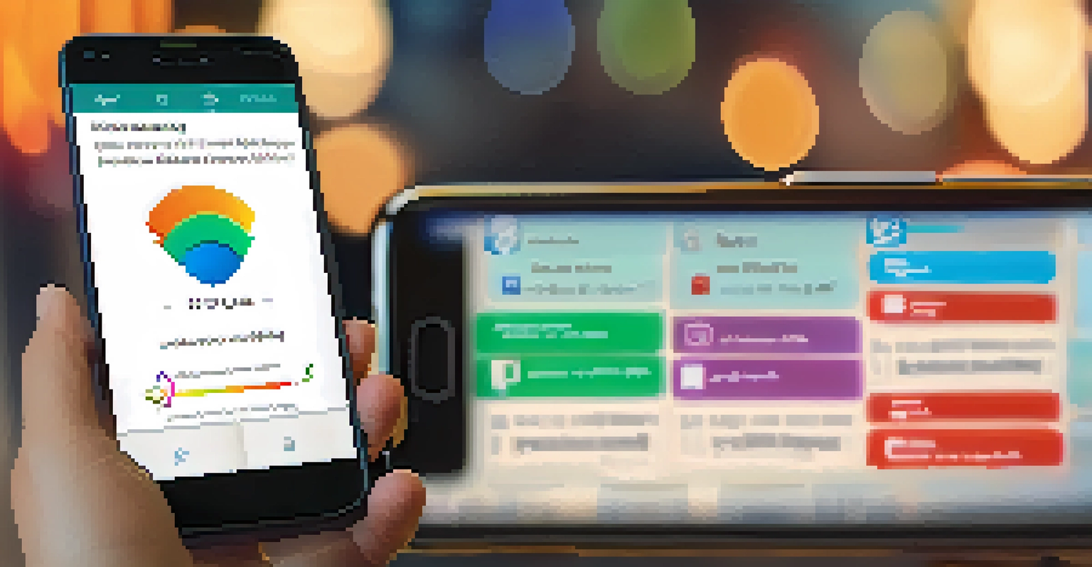 A close-up image of a hand holding a smartphone with a microlearning app interface, featuring colorful content and a cozy blurred background.