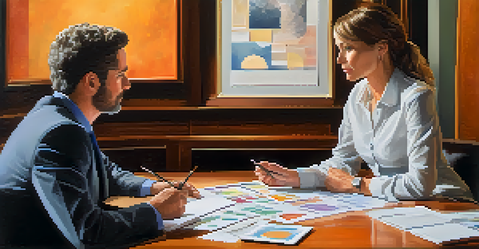 A therapist and client discussing emotional expressions with visual aids, showcasing a caring and focused atmosphere.