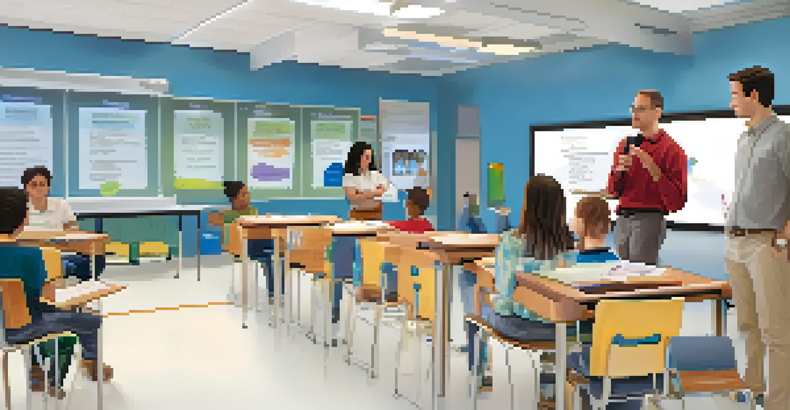 An instructor leading an interactive learning session in a vibrant classroom with students engaged in role-playing.