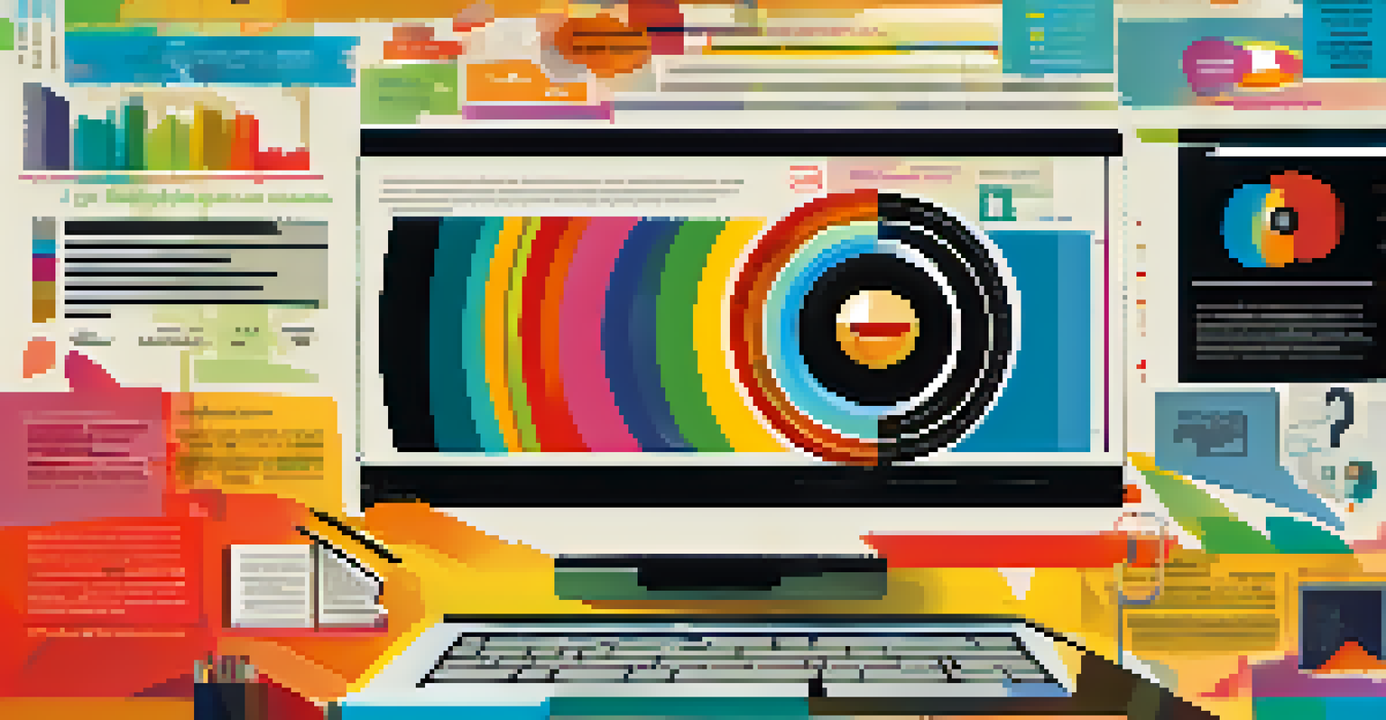 A colorful graphic displaying various multimedia elements like video clips and infographics used in online discussions, emphasizing their role in enhancing engagement.