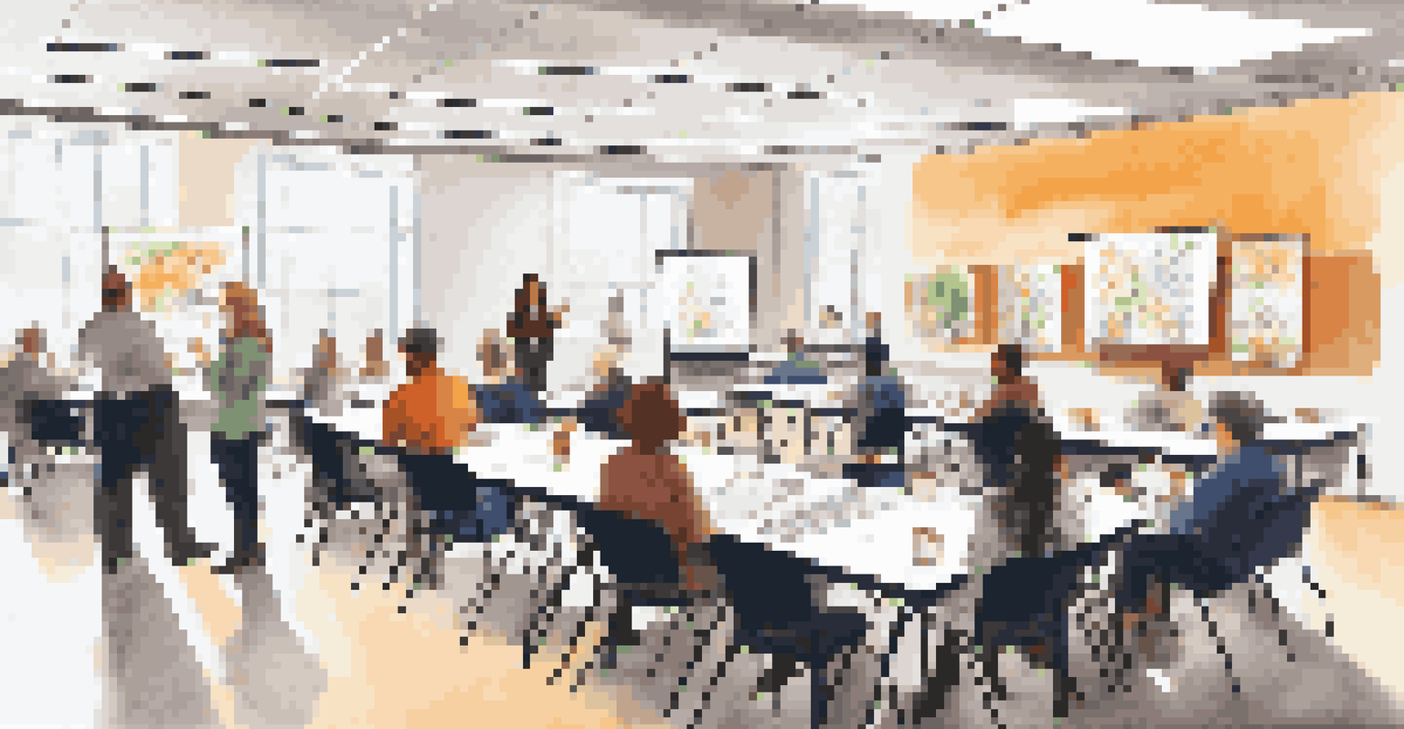 Teachers participating in a lively professional development workshop in a bright conference room.