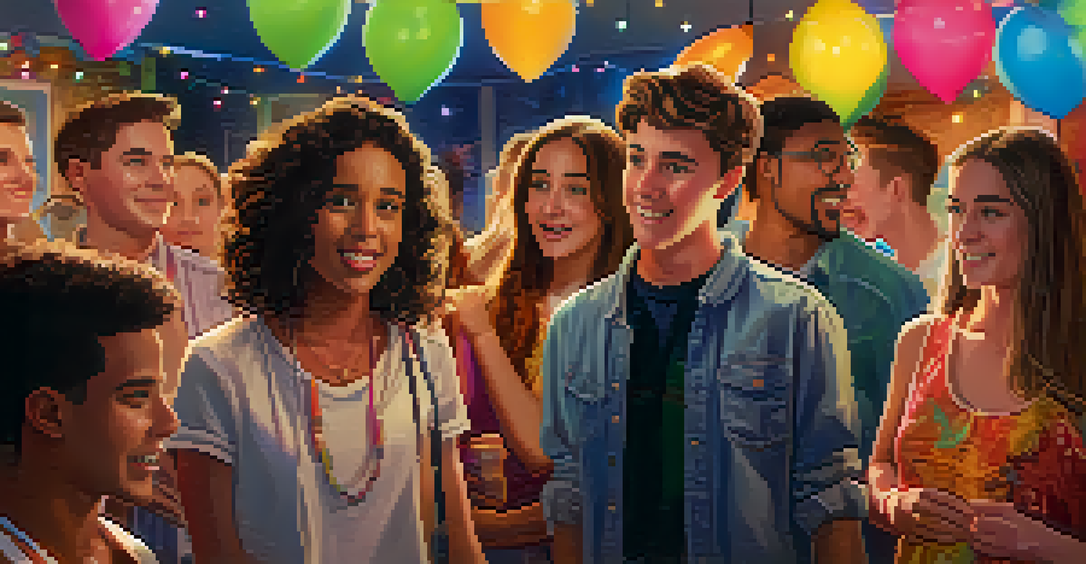 A teenager confidently saying 'no' at a party, surrounded by friends looking surprised but respectful.