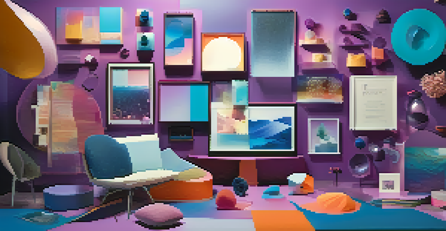 An abstract representation of creativity with colorful portfolio elements in a 3D space.