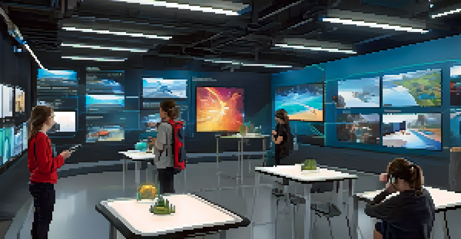 Students wearing virtual reality headsets engaged in an interactive learning experience in a modern classroom.