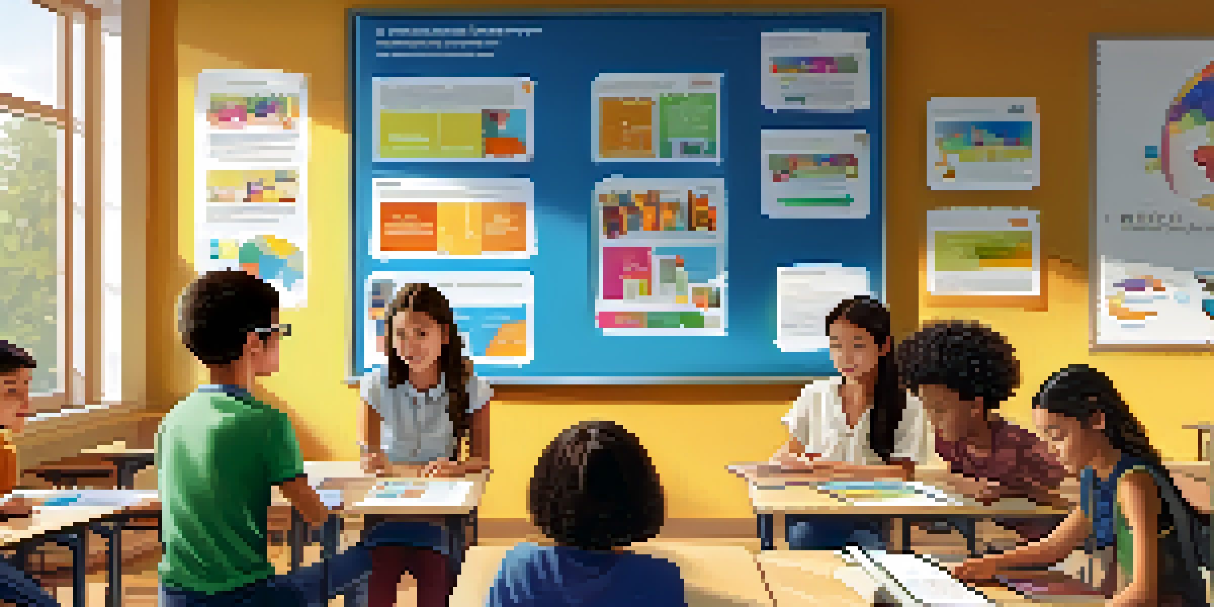 A bright classroom with students engaged in using tablets for digital assessments, guided by a teacher.