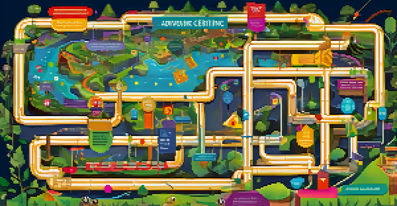 A digital learning pathway designed like a video game map, showcasing levels, rewards, and vibrant colors.