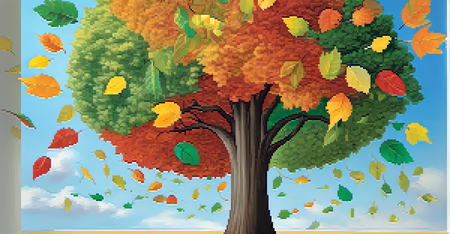 A tree symbolizing growth in education, with colorful leaves representing various learning objectives under a blue sky.