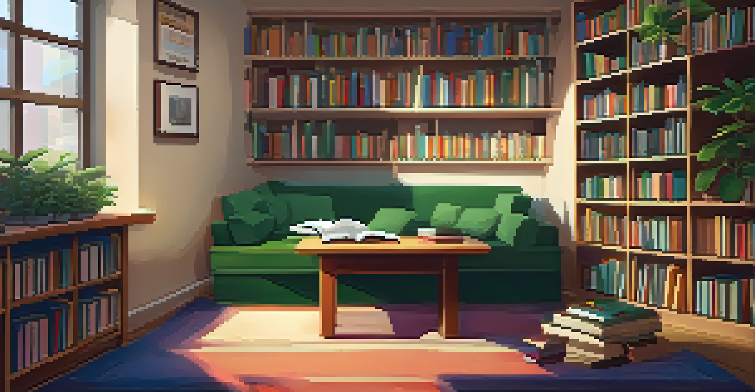 A cozy reading nook in a classroom with a student reading on a rug surrounded by bookshelves.