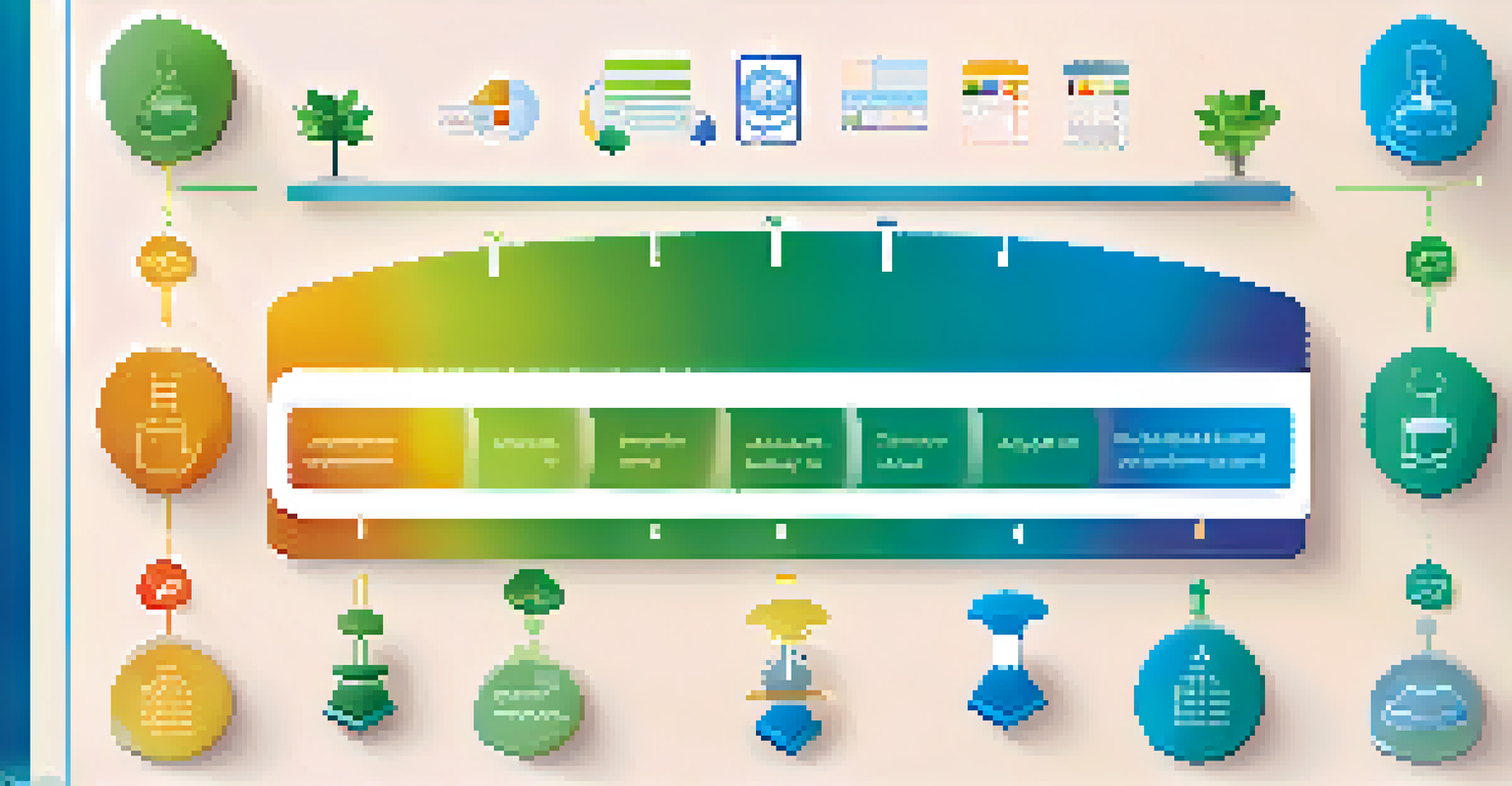 A balanced scale showing icons of formative assessments and summative assessments on either side, set against a colorful gradient background.