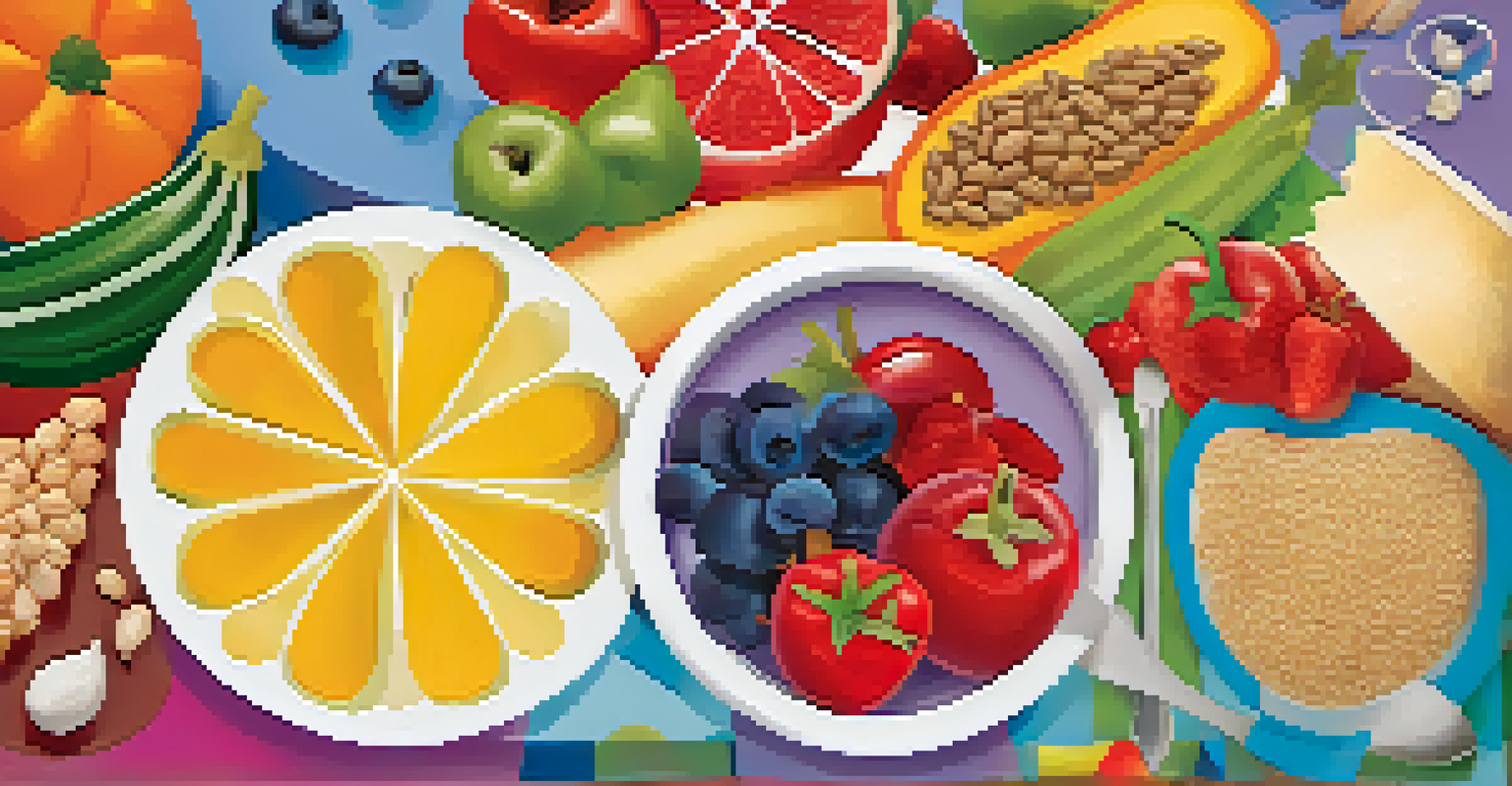 A colorful educational poster showcasing healthy eating habits with vibrant images of nutritious meals.