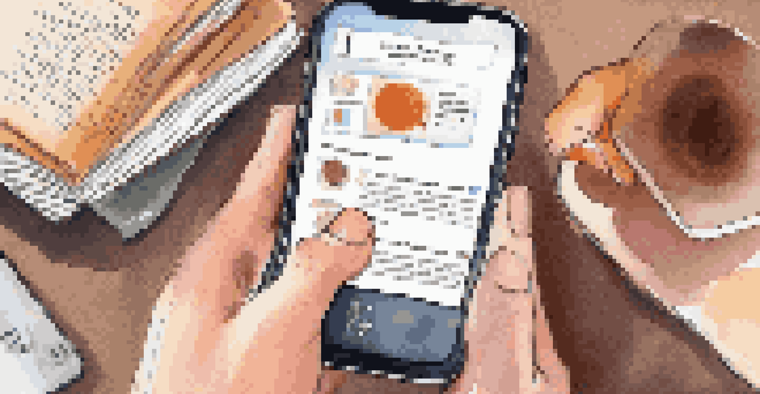 A student's hands using a smartphone to access an educational app in a comfortable study area.