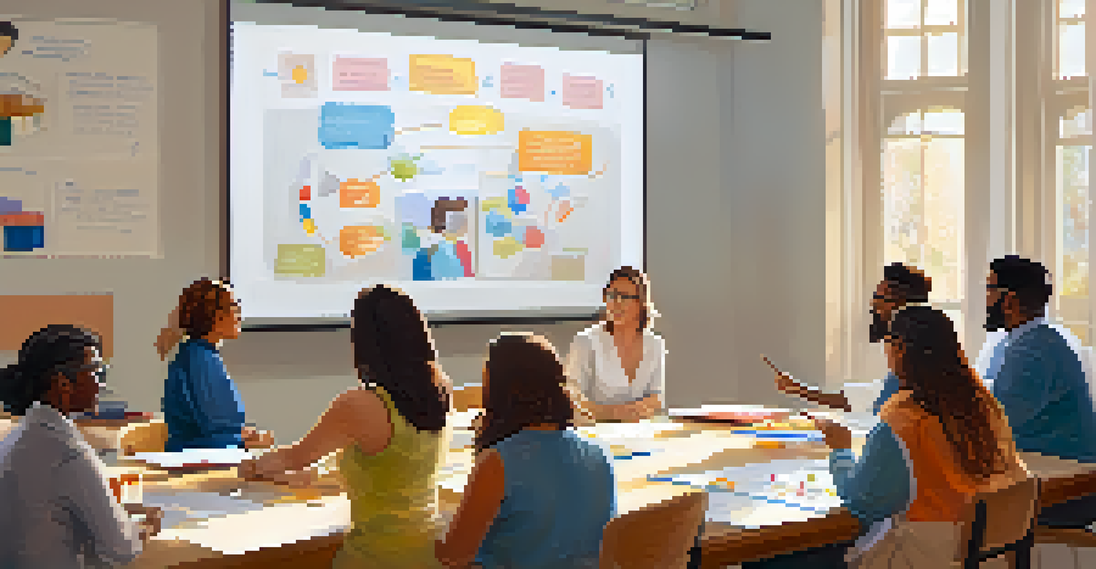 An educator and cultural experts collaboratively discussing curriculum development in a bright classroom setting.
