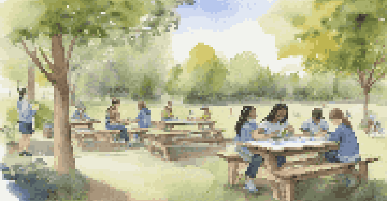 Students conducting science experiments outdoors, surrounded by nature, with a picnic table filled with scientific materials.
