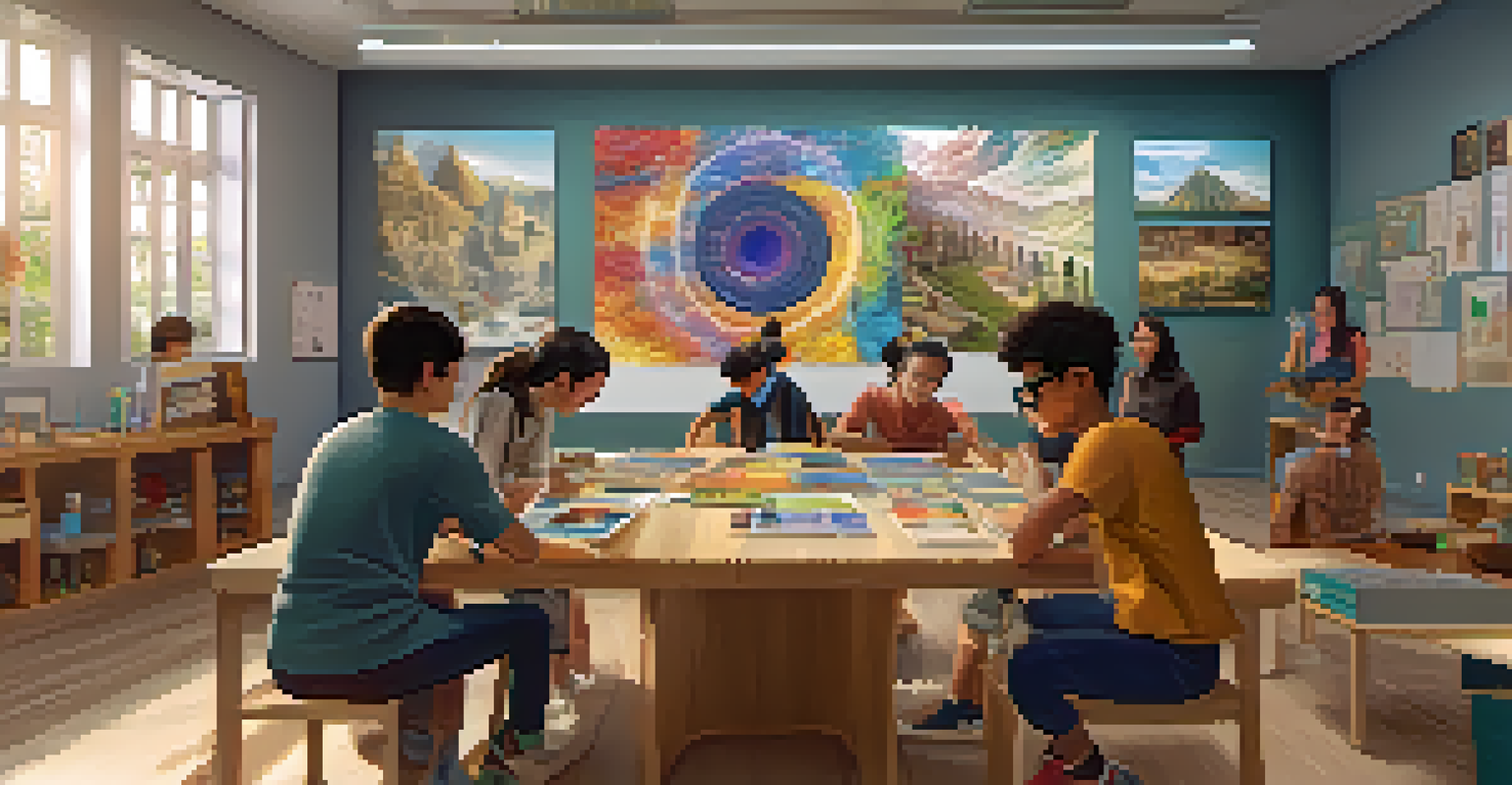 Students using augmented reality glasses in a cultural education setting, exploring cultural artifacts and engaging with educational materials.