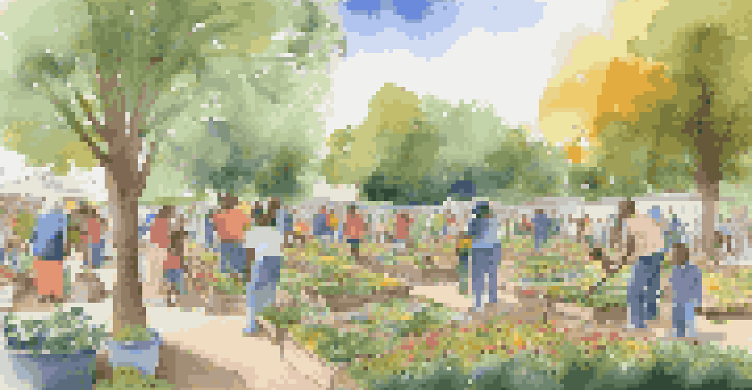 Families and children participating in a gardening activity in a park, learning together in a lively and inclusive environment. Colorful plants surround them.