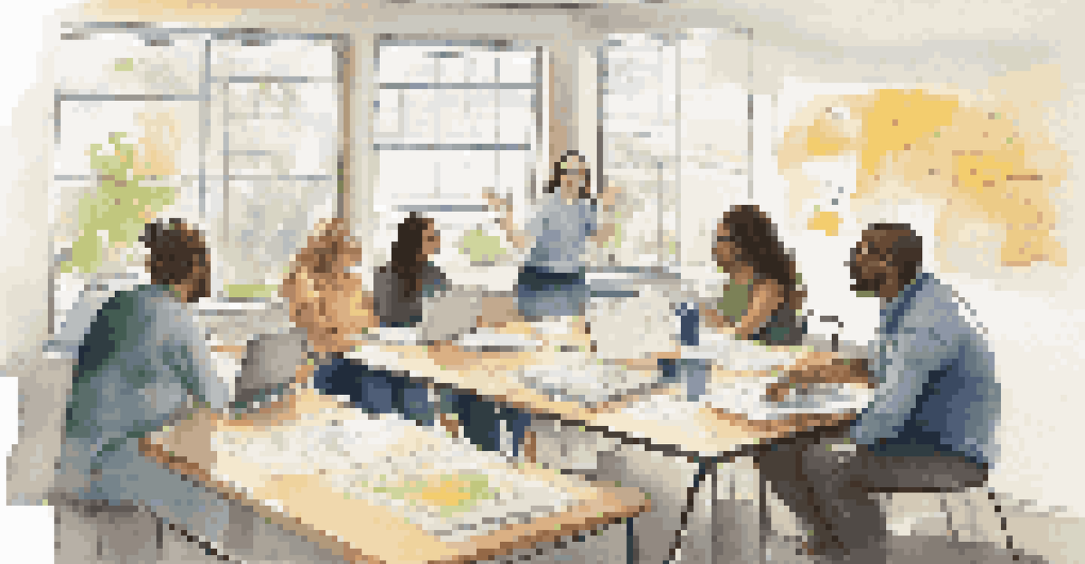 A group of educators sitting around a table, discussing and providing feedback during a professional development workshop.