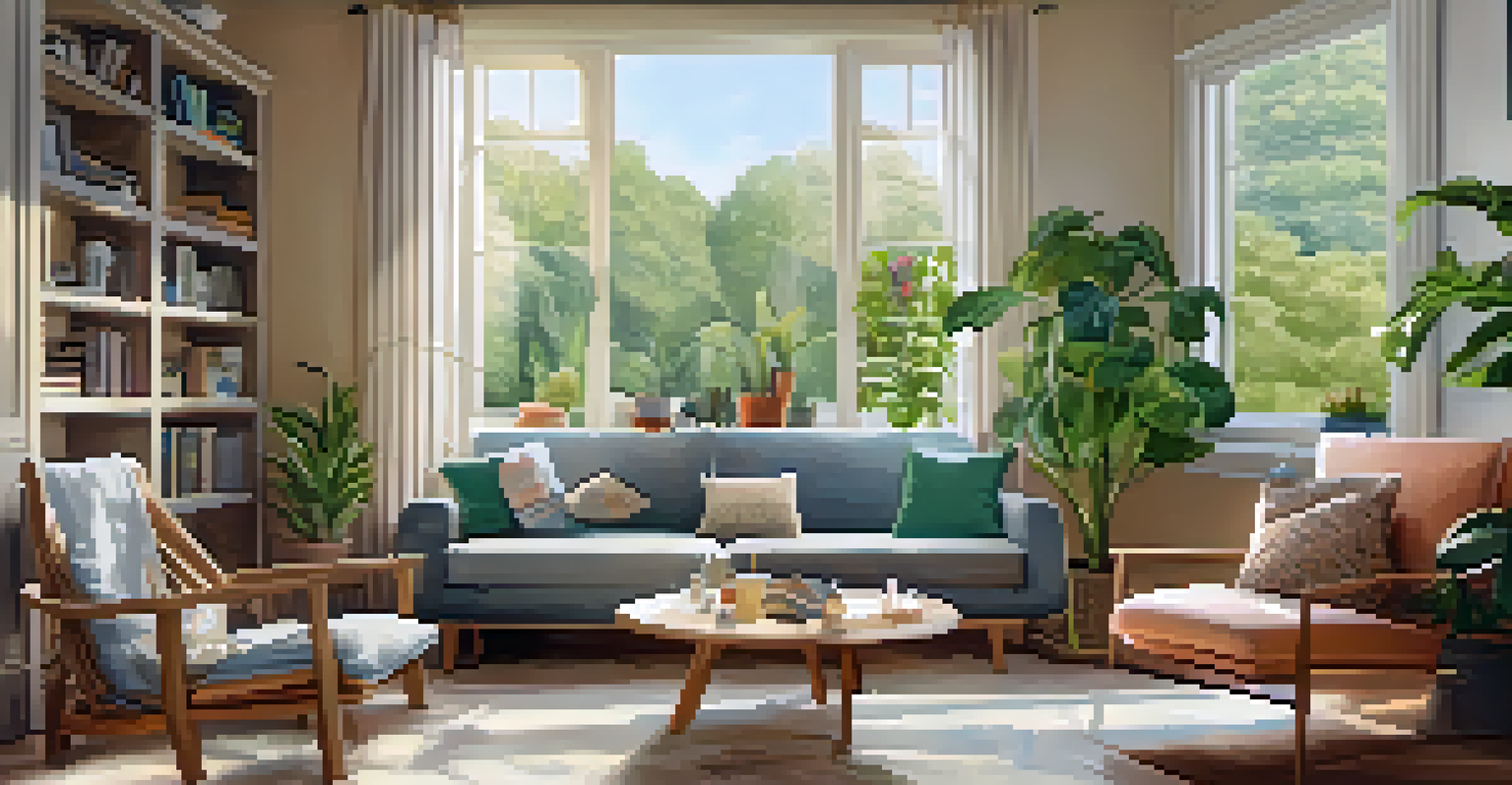 A family discussing nature in a cozy living room filled with plants and educational materials.