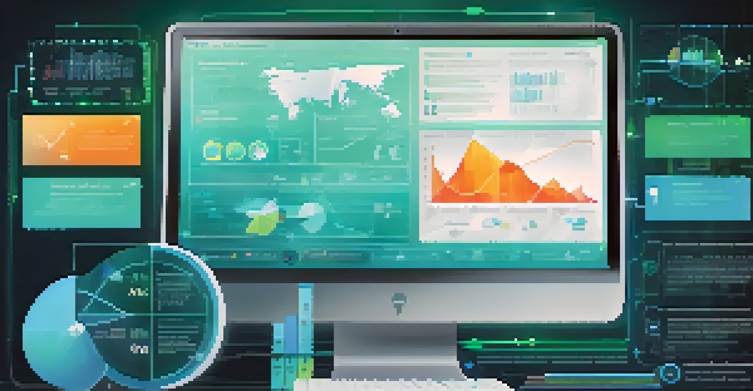 An abstract digital dashboard displaying data visualizations related to learning analytics, with soft blue and green colors.
