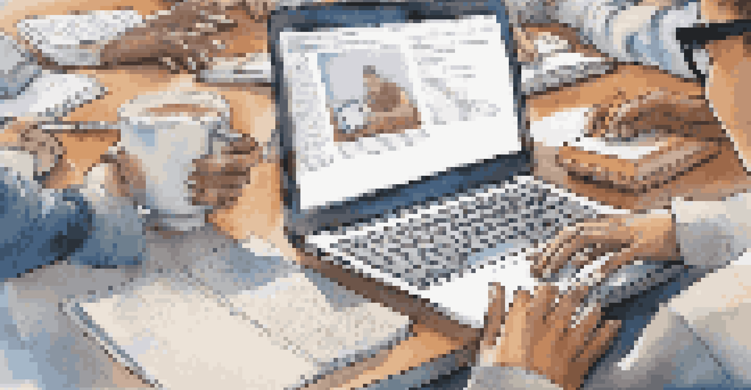 Close-up of hands typing on laptops as learners collaborate on a media literacy project.