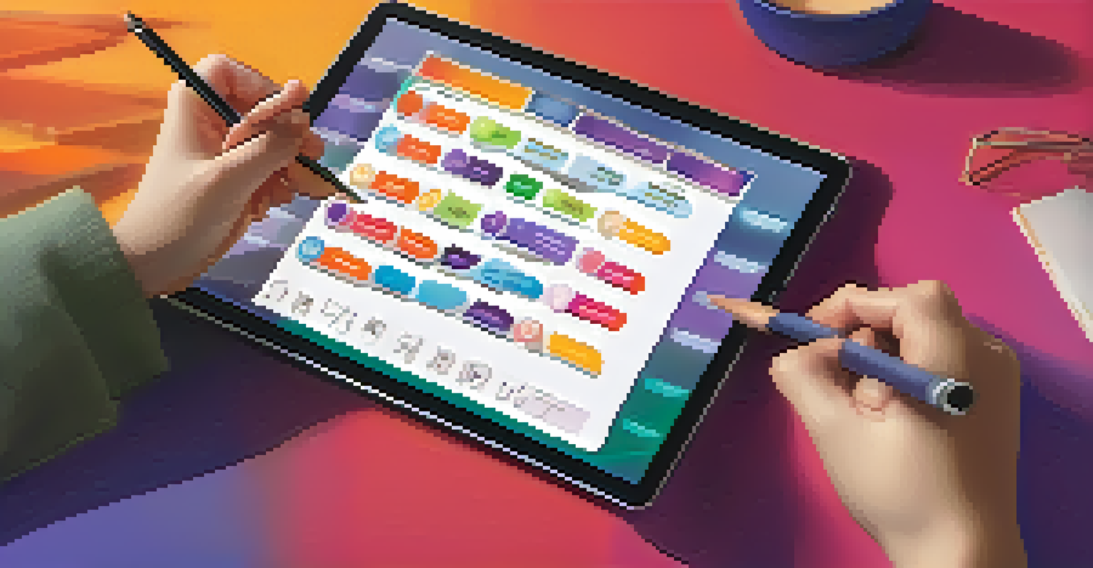 A close-up of a person taking an online quiz on a tablet, with vibrant visuals of the quiz interface in the background.