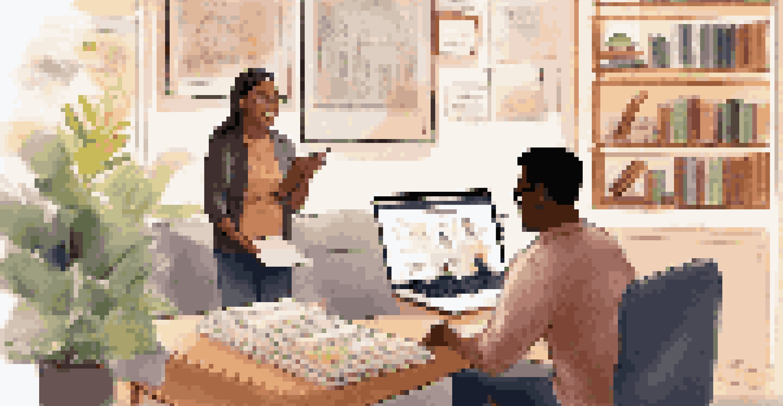 A digital mentoring session with a mentor on screen and a mentee taking notes in a home office setting.