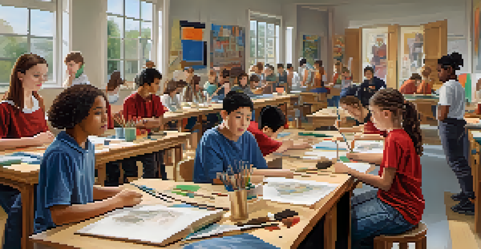 Students in an art class participating in role-playing activities, showcasing different characters and emotions.