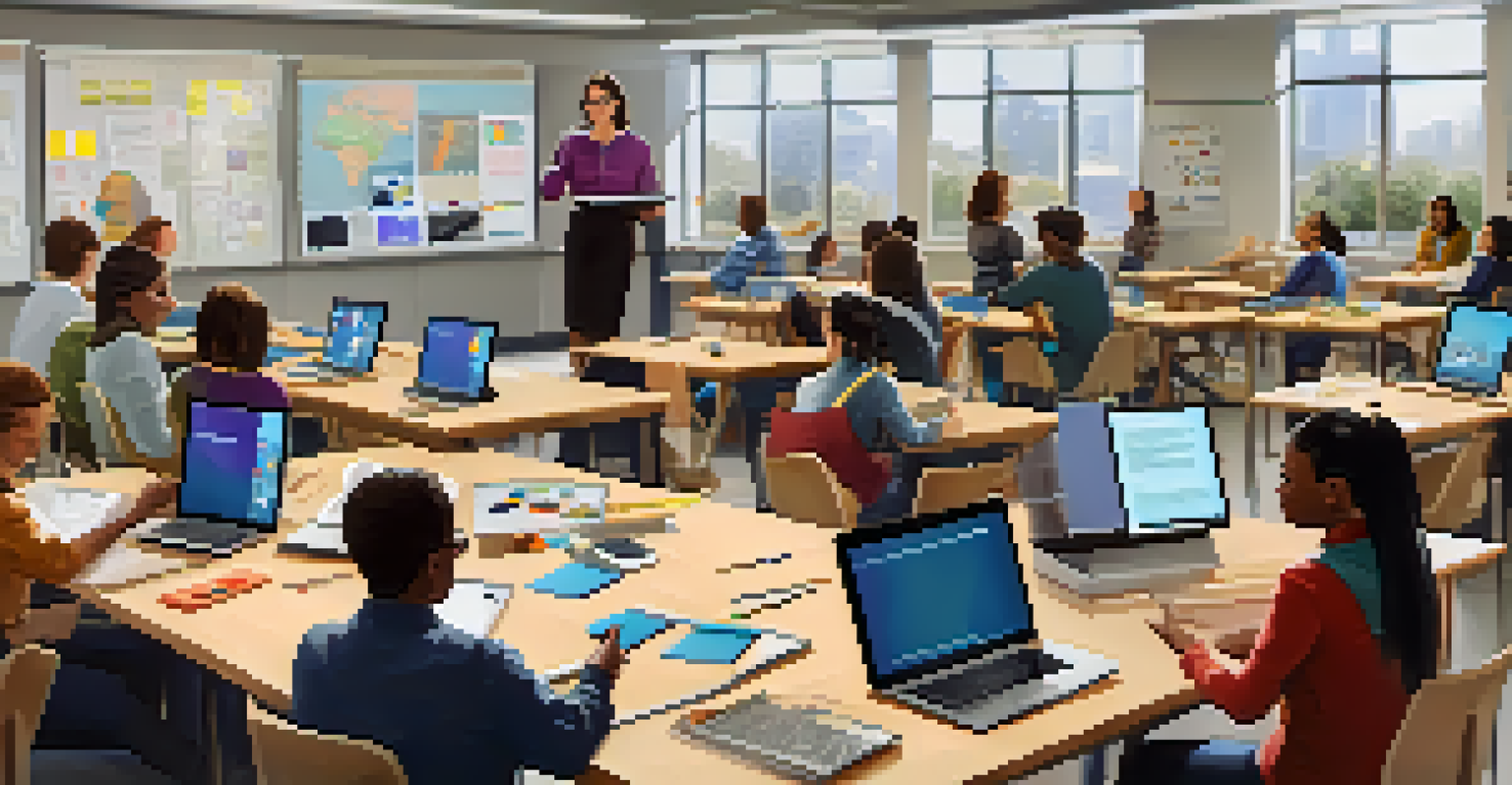 A teacher leading a workshop with other educators, exploring technology tools for blended learning.