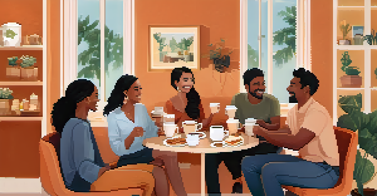 A virtual coffee break with team members chatting over video call, each in their own culturally diverse settings, creating a relaxed atmosphere.