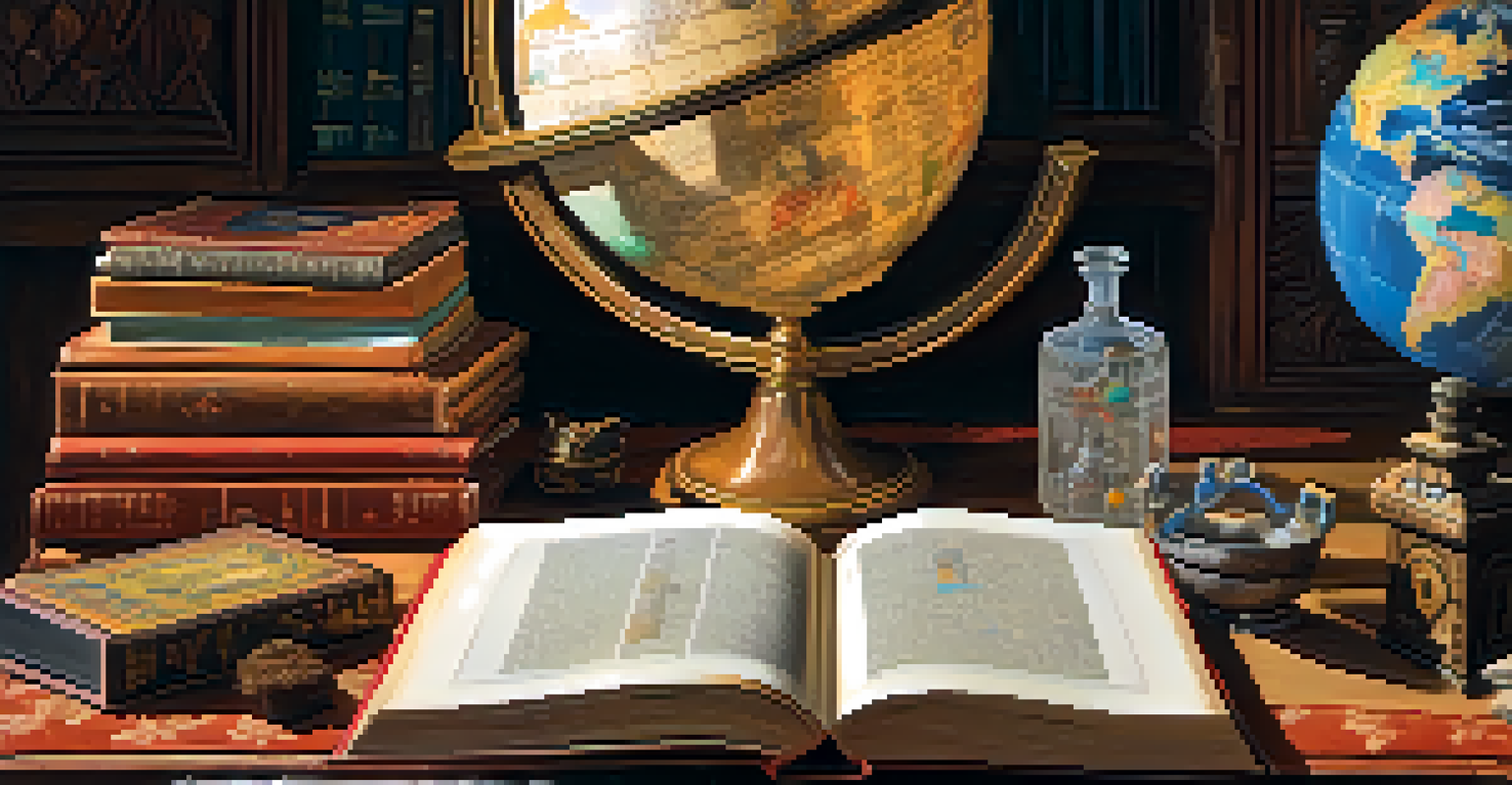 An open book surrounded by cultural artifacts representing diversity and history.